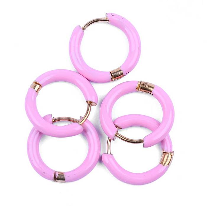 1 Pair Simple Style Solid Color Enamel Plating Stainless Steel  Hoop Earrings