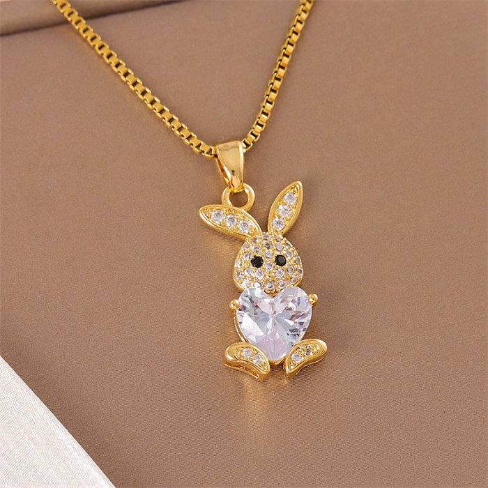 Cute Simple Style Rabbit Stainless Steel  Stainless Steel Plating Inlay Zircon 18K Gold Plated Pendant Necklace