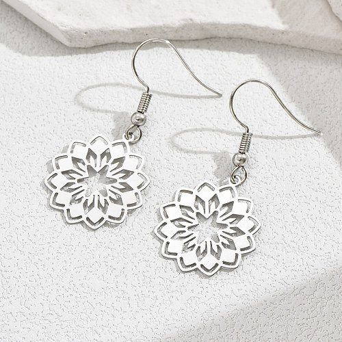 1 Pair Fashion Flower Stainless Steel  Hollow Out Drop Earrings