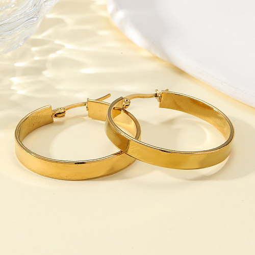 1 Pair Simple Style Circle Polishing Plating Stainless Steel 18K Gold Plated Earrings