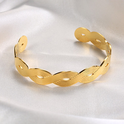 Wholesale Retro Twist Stainless Steel Plating 18K Gold Plated Bangle