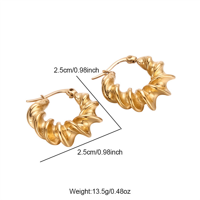 1 paire de boucles d'oreilles créoles en acier inoxydable plaqué or 18 carats, couleur unie, polissage asymétrique, Style IG