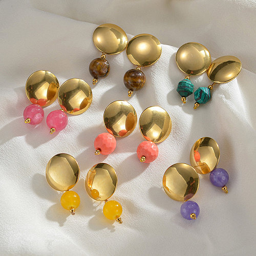 Boucles d'oreilles pendantes géométriques de style vintage plaquées en acier inoxydable, 1 paire