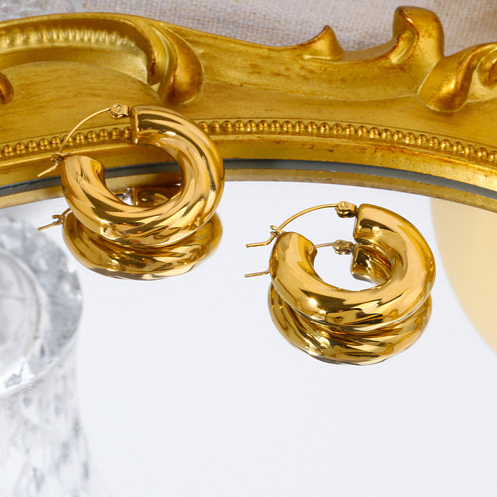 1 Paar Retro-Ohrringe im schlichten Spiralstreifen-Polierüberzug aus klobigem Edelstahl mit 18-Karat-Vergoldung