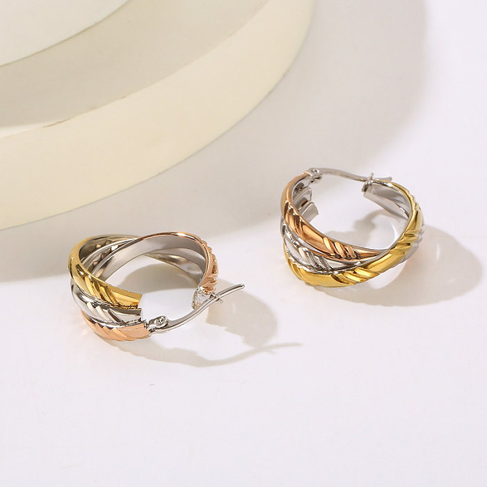 1 Pair Lady Bridal Shiny Multicolor Plating Stainless Steel  18K Gold Plated Hoop Earrings
