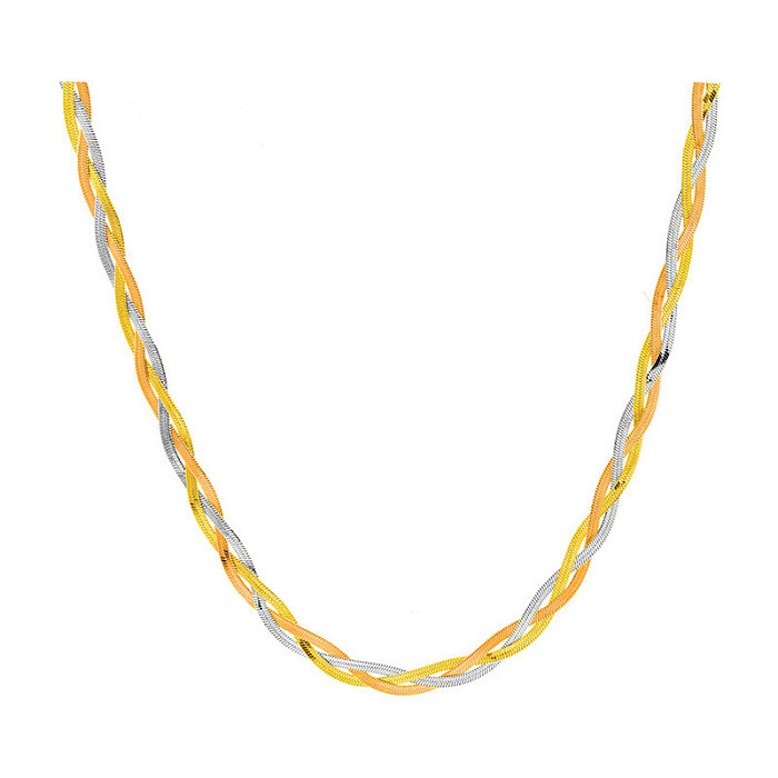 Collar estilo simple trenzado de acero inoxidable chapado en oro 1 pieza