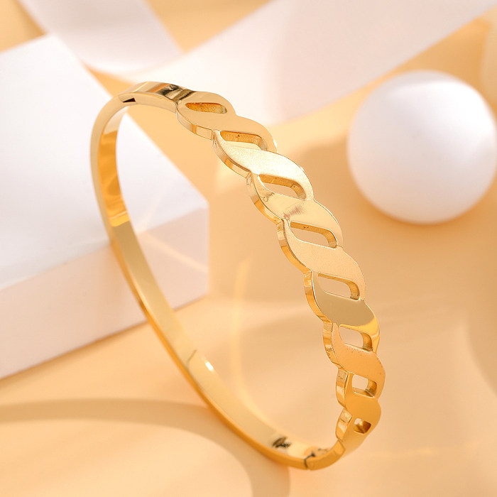 Simple Style Shiny Round Square Titanium Steel Plating Hollow Out Inlay Zircon Bangle