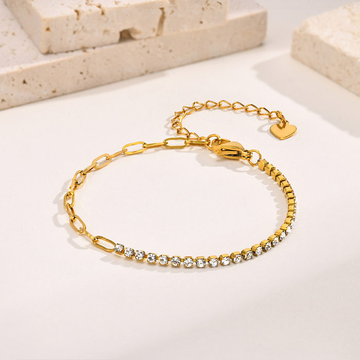 Pulseiras banhadas a ouro de zircão com revestimento de aço inoxidável quadrado estilo simples