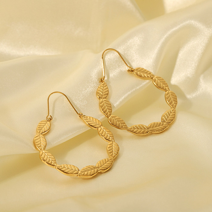 1 paire de boucles d'oreilles pendantes en acier inoxydable plaqué or 18 carats, Style Vintage, feuilles plaquées