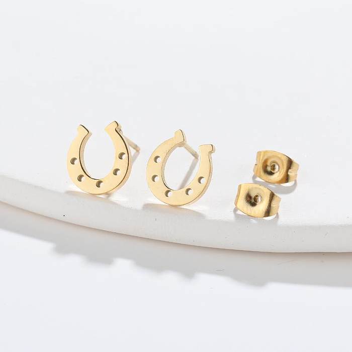 Fashion U Shape Stainless Steel Hollow Out Ear Studs 1 Pair