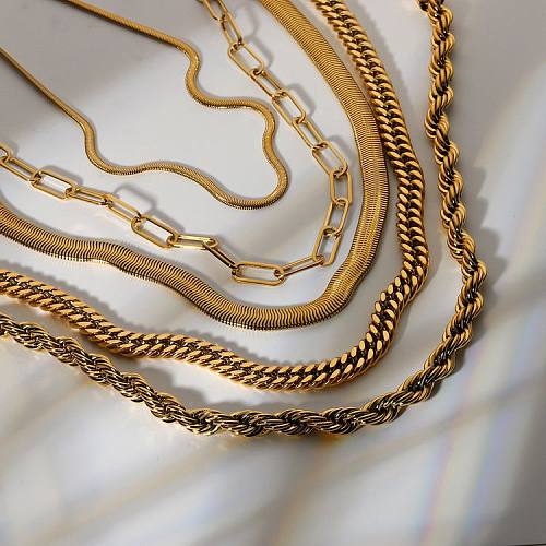 Gedrehte kubanische Kette, 18 Karat vergoldete Edelstahl-Halskette, Hip-Hop-Halskette im Großhandel