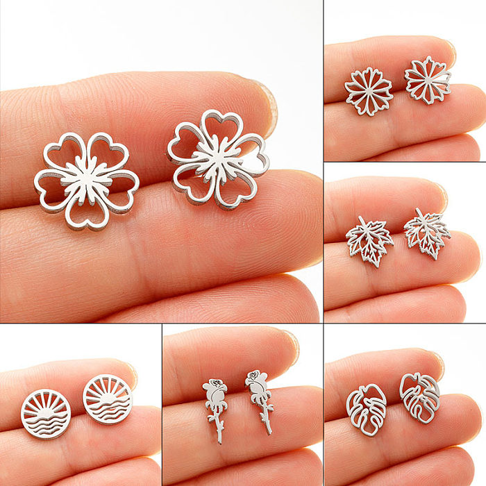 1 Pair Simple Style Flower Plating Stainless Steel  Ear Studs