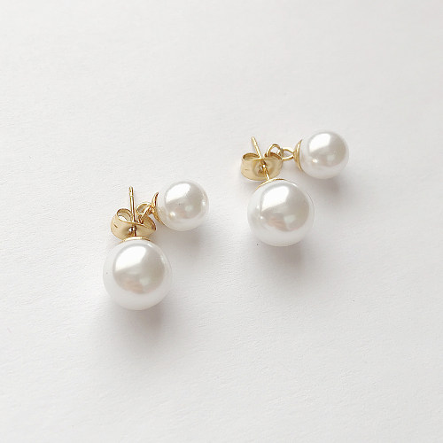 1 par de pendientes colgantes de perlas de acero inoxidable con incrustaciones redondas de estilo Simple y elegante