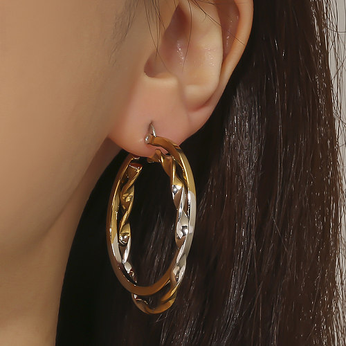1 Paar Retro-Dame-Ohrringe mit geometrischer Edelstahlbeschichtung und 18-Karat-Vergoldung