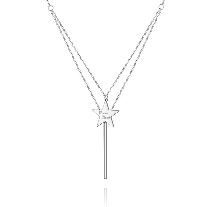 Elegante, schlichte Sternkronen-Edelstahl-Inlay-Zirkon-Doppelschicht-Halsketten