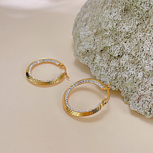Simple Style C Shape Inlay Stainless Steel Zircon Earrings