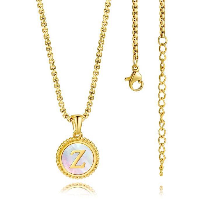 Casual Modern Style Letter Stainless Steel  Plating Inlay Shell 18K Gold Plated Pendant Necklace