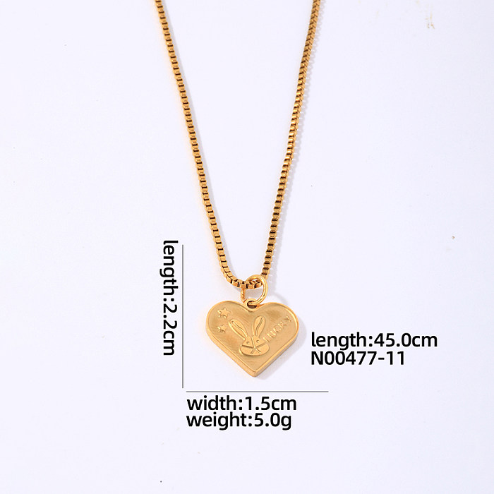 Hip-hop estilo simples estilo romano redondo formato de coração aço inoxidável polimento banhado a ouro pingente colar