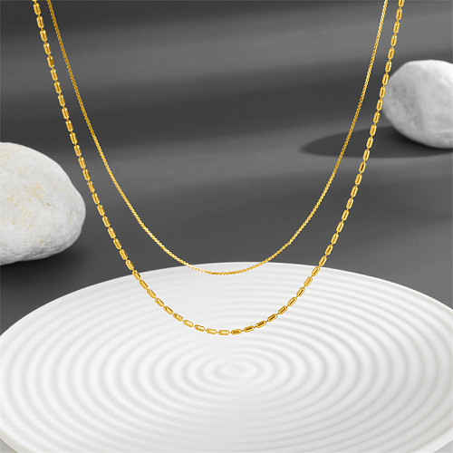 IG Style Simple Style Grain Of Rice Solid Color Stainless Steel Plating 18K Gold Plated Layered Necklaces