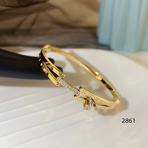 Casual estilo clássico numeral romano chapeamento de aço inoxidável incrustações strass zircão rosa banhado a ouro banhado a prata pulseira