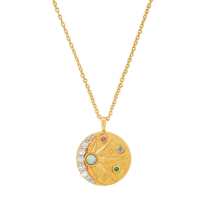 Collar con colgante chapado en oro de 18 quilates con diseño de luna y estrella redonda de estilo romano de playa retro