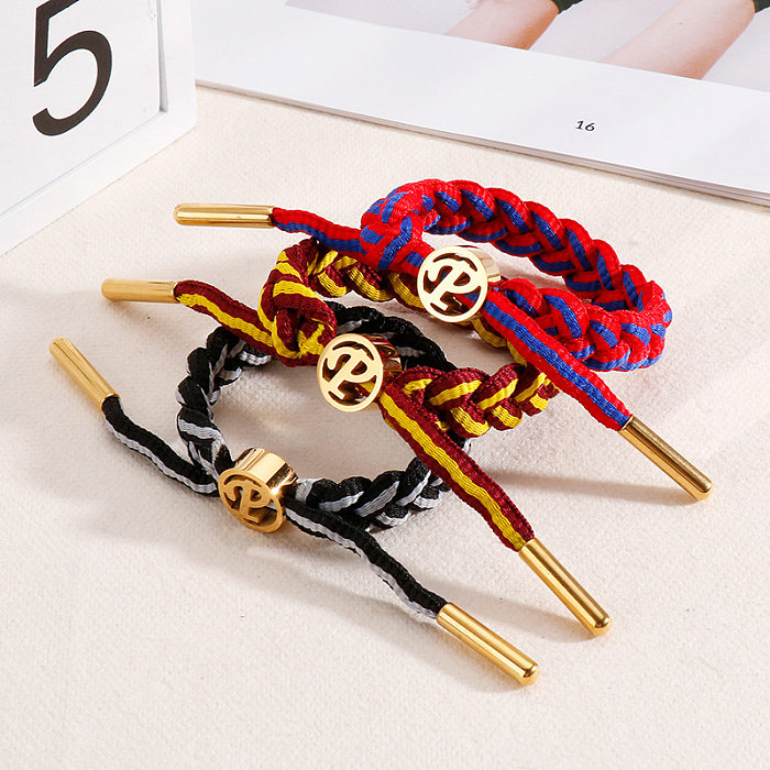 Fashion Stainless Steel Adjustable Basketball Shoelaces Golden Letter P Braided Hand Strap