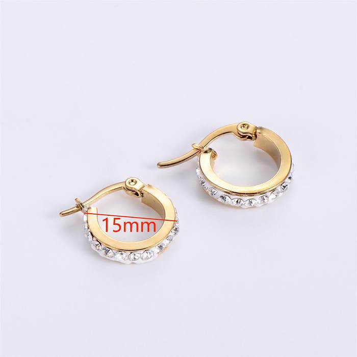 Wholesale Stainless Steel Inlaid Color Rhinestones Round Earrings jewelry