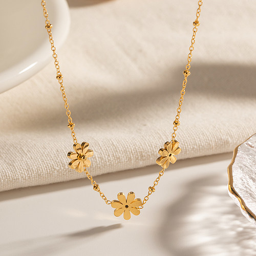 INS Style Simple Style Flower Stainless Steel  Plating 18K Gold Plated Necklace