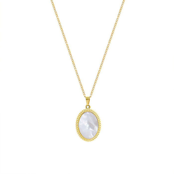 Natural Shell Oval Pendant Stainless Steel Necklace