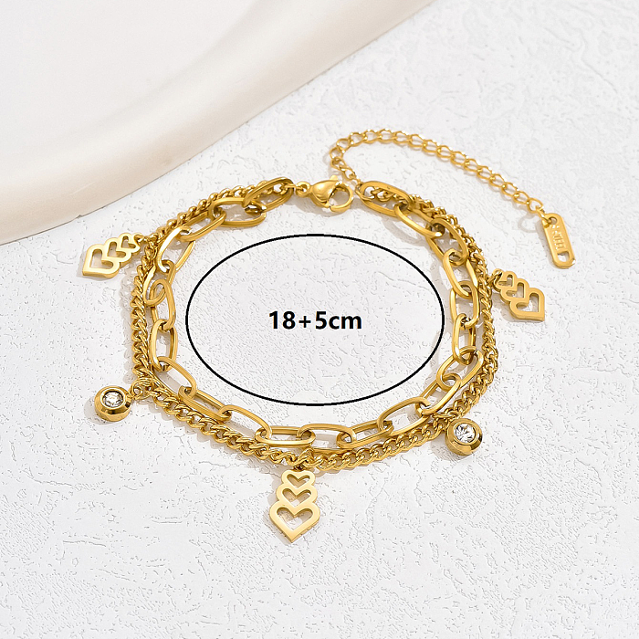 Wholesale Hip-Hop Solid Color Cool Style Eiffel Tower Heart Shape Lock Stainless Steel Plating Inlay 18K Gold Plated Zircon Bracelets