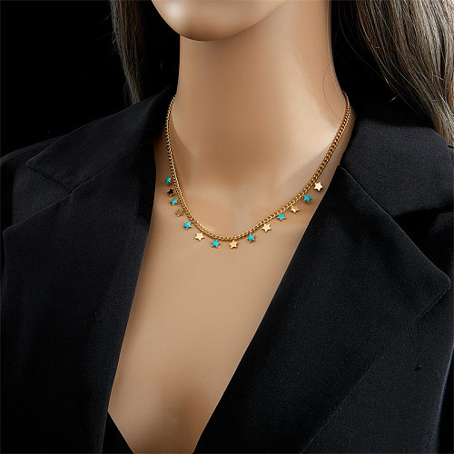 Simple Style Star Stainless Steel Enamel 18K Gold Plated Necklace