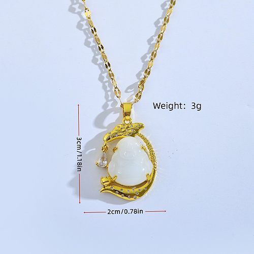 Casual Elegant Geometric Stainless Steel  Plating Inlay Jade Zircon Gold Plated Pendant Necklace