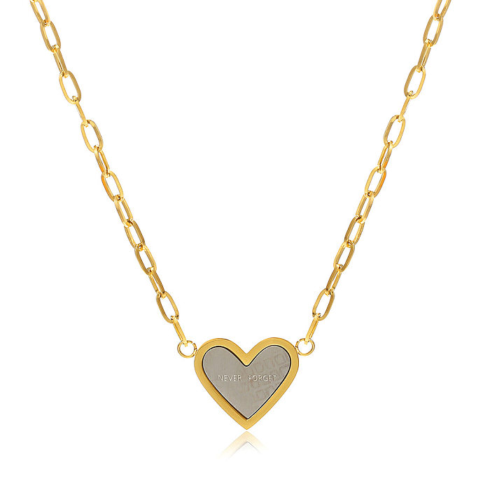 Collar con colgante de oro con incrustaciones de acero inoxidable en forma de corazón a la moda, 1 pieza