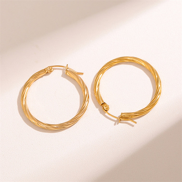 1 Pair Casual Simple Style Twist Plating Stainless Steel  Stainless Steel 18K Gold Plated Earrings