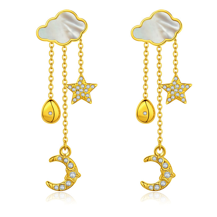 1 Pair Simple Style Classic Style Clouds Butterfly Plating Inlay Stainless Steel  Shell Gold Plated Ear Studs