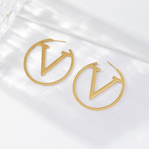 1 Pair Vintage Style Simple Style Roman Style V Shape Letter Stainless Steel Ear Studs