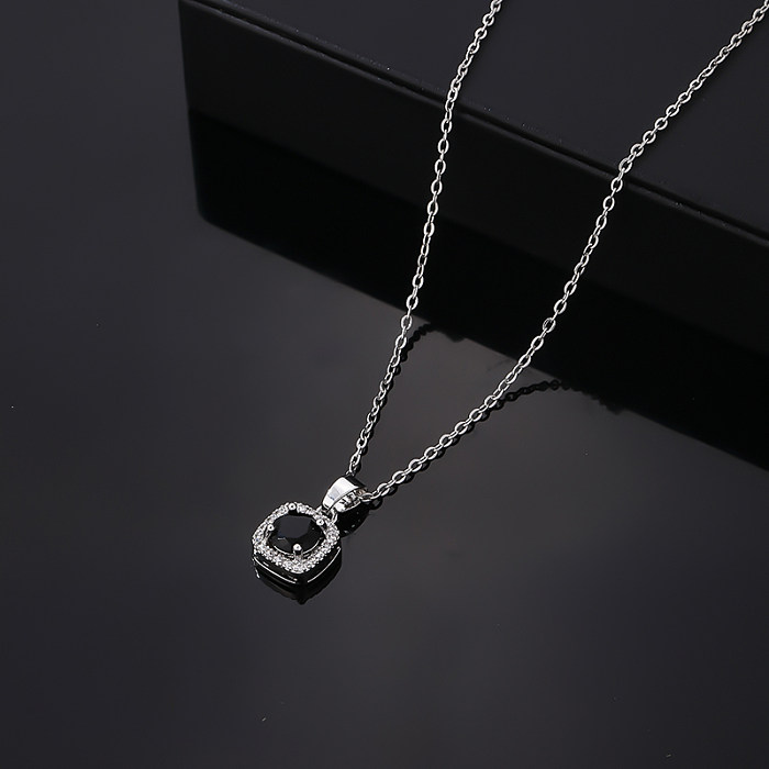 Hip-Hop Vintage Style Simple Style Square Stainless Steel  Alloy Plating Inlay Zircon Silver Plated Pendant Necklace
