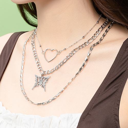 Fashion Stainless Steel  Heart Shape Butterfly Necklace Daily 3 Pieces