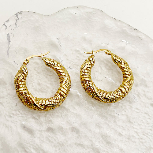 1 Pair Retro Roman Style Solid Color Plating Stainless Steel  Gold Plated Hoop Earrings