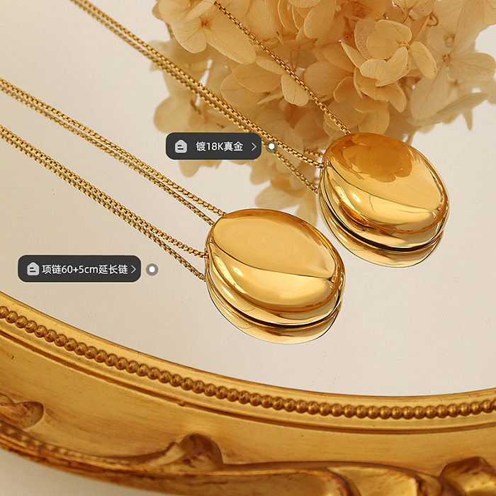 Collar largo chapado en oro de acero inoxidable con colgante ovalado geométrico retro simple