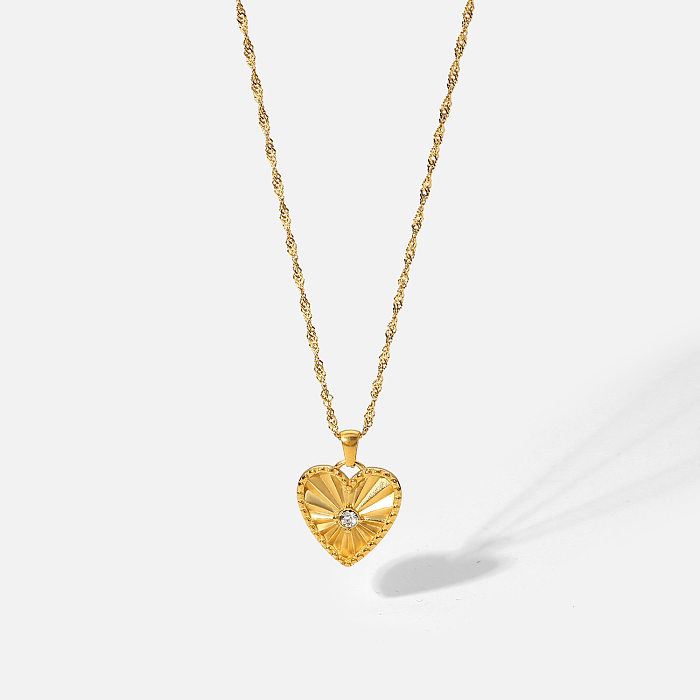 Fashion Heart Shape Stainless Steel  Necklace Plating Zircon Stainless Steel  Necklaces