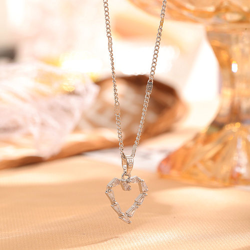 Sweet Heart Shape Stainless Steel Plating Inlay Zircon Pendant Necklace