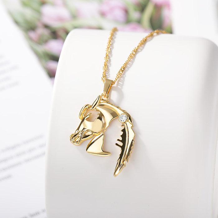 Fashion Hollow Horse Head Animal Stainless Steel  Necklace