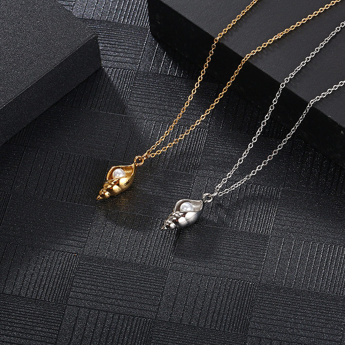 Fashion Conch Stainless Steel Pendant Necklace Plating Pearl Stainless Steel  Necklaces