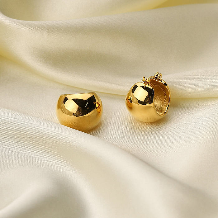 Brincos simples esféricos banhados a ouro em aço inoxidável