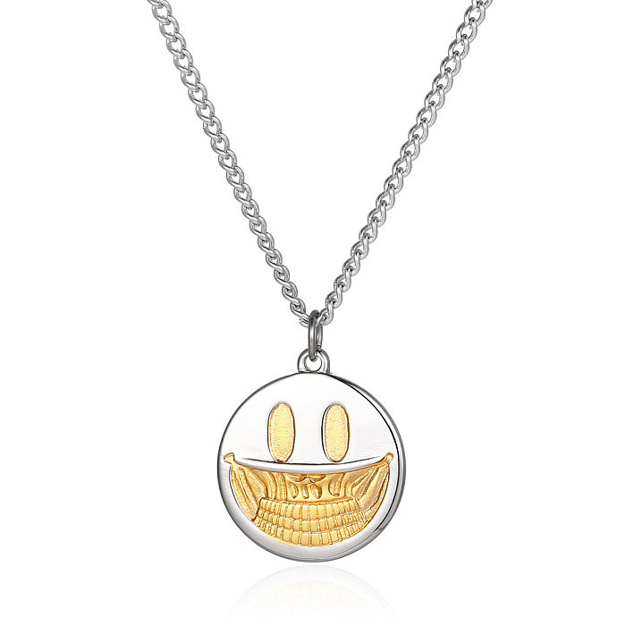 Hip-Hop Streetwear Smiley Face Stainless Steel Pendant Necklace