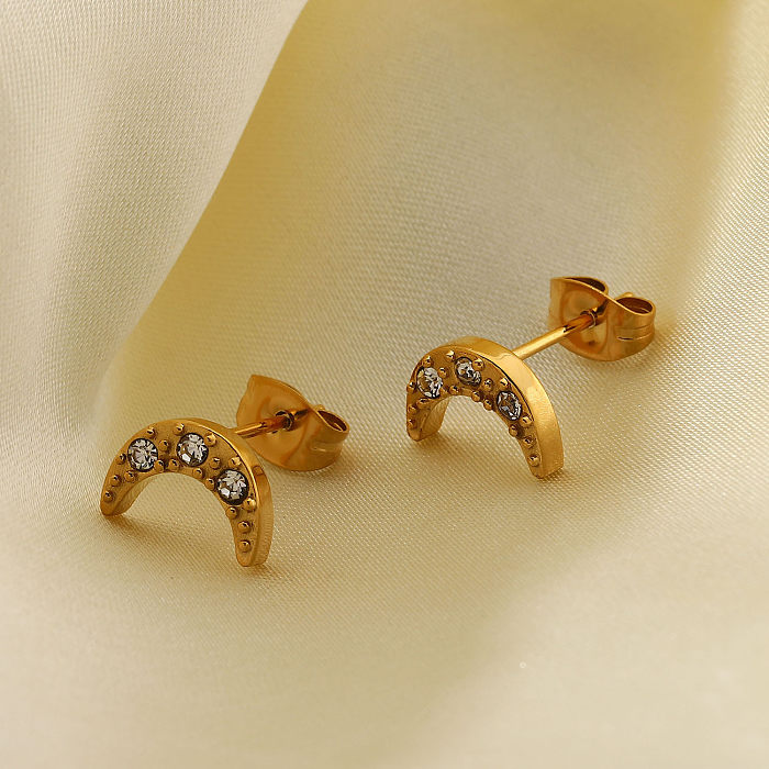 Boucles d'oreilles Style INS européen et américain, plaqué or 18 carats, en acier inoxydable, lune, Zircon, bijoux