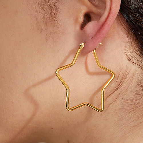 Simple Style Circle Star Heart Shape Stainless Steel  Plating Hoop Earrings 1 Pair