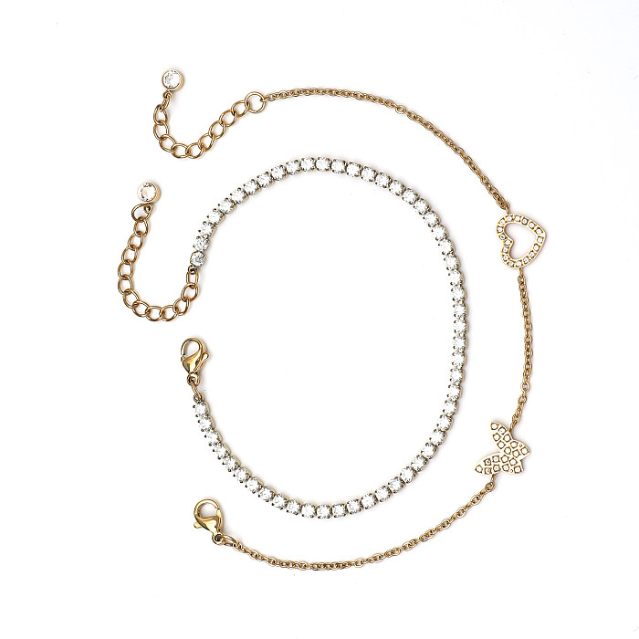 Bracelets en Zircon plaqué or, Style Simple et mignon, en forme de cœur, rectangulaire, en acier inoxydable, perles d'eau douce, en vrac