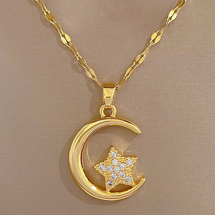 Collier pendentif en diamant artificiel avec incrustation de cuivre et d'acier inoxydable d'étoile de Style Simple